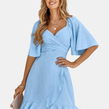 Claire | Světle Modré Letní Midi Šaty s Ovinovacím Páskem