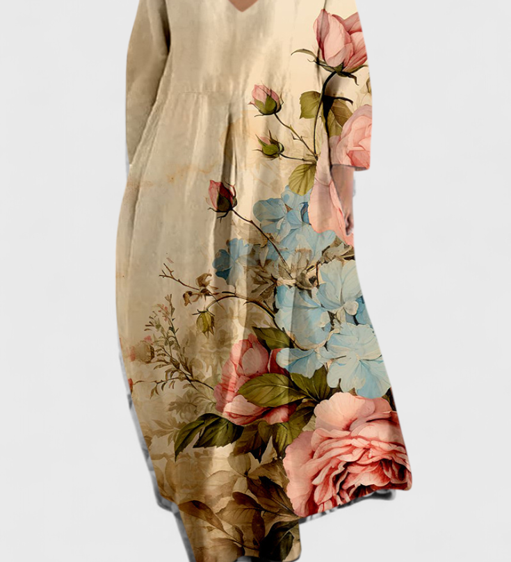 Anne | Elegantní šaty s V výstřihem a barevným potiskem