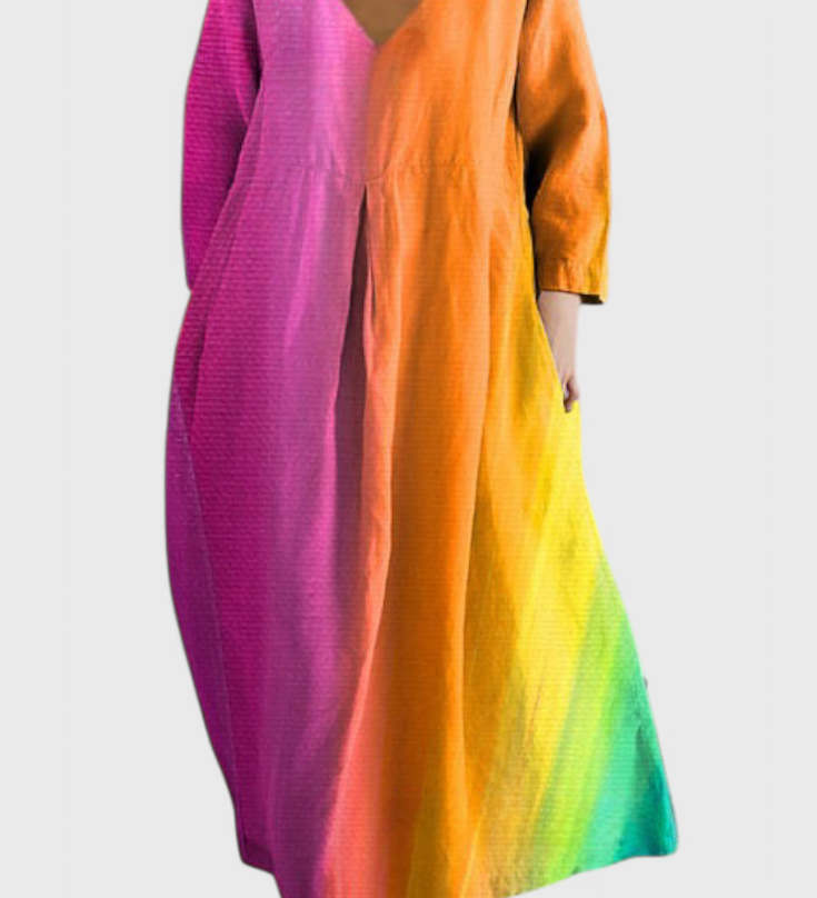 Anne | Elegantní šaty s V výstřihem a barevným potiskem