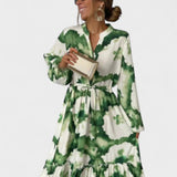 Gabriela | Elegantní dlouhé šaty s dlouhými rukávy a V-výstřihem