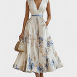 Jessie | Elegantní modro-bílé květinové slavnostní šaty