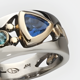 Valérie – Stříbrný prsten s modrými drahokamy a zlatými detaily