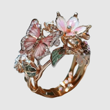 Valérie – Prsten s motýly a květinami v růžovo-zlatém provedení
