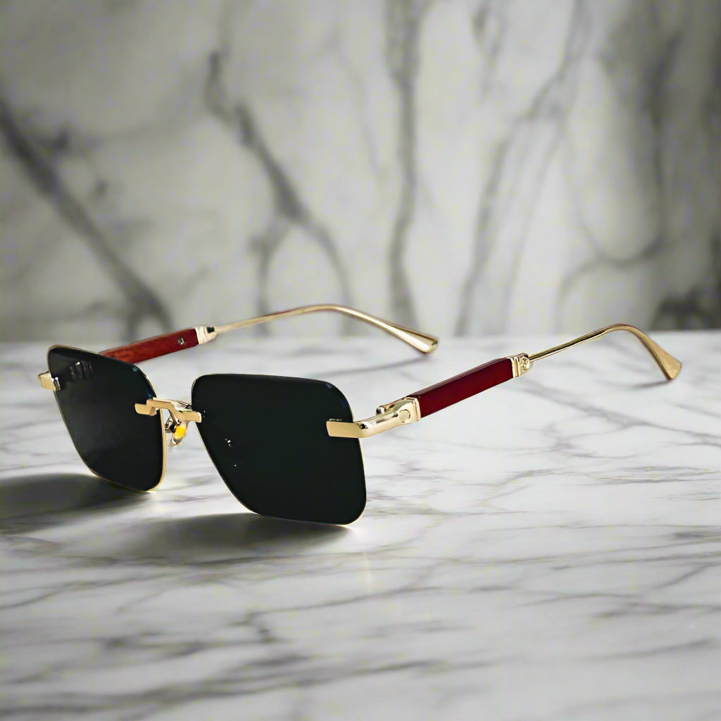 Alex – Obdélníkové sluneční brýle se zlatými akcenty