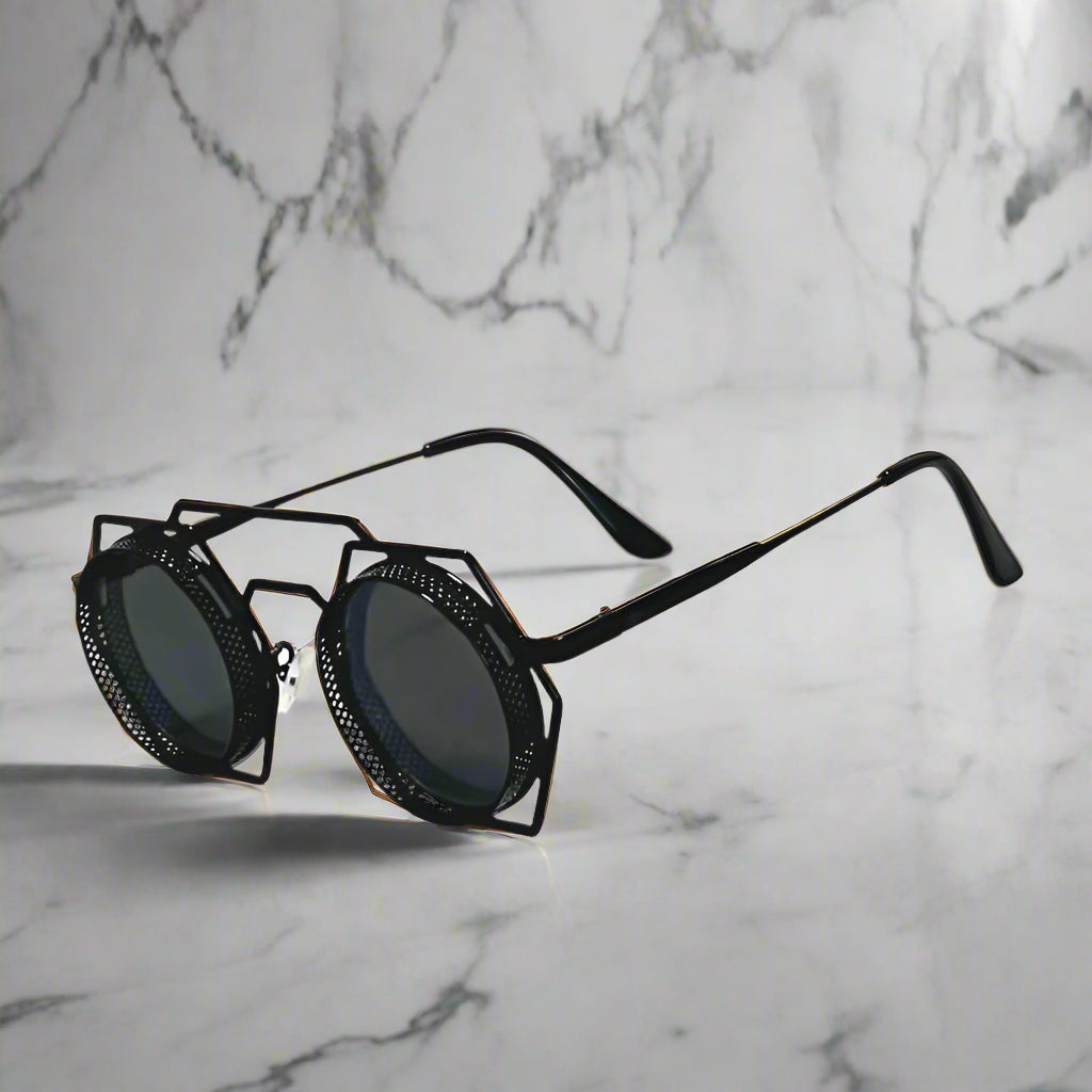 Alex – Kulaté retro sluneční brýle z kovu" can be rewritten as: "Alex – Kovové kulaté retro sluneční brýle