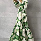 Gabriela | Stylové dlouhé šaty s dlouhými rukávy a V-výstřihem