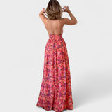 Floraria - Dlouhé šaty s halterem a odhaleným zadním dílem