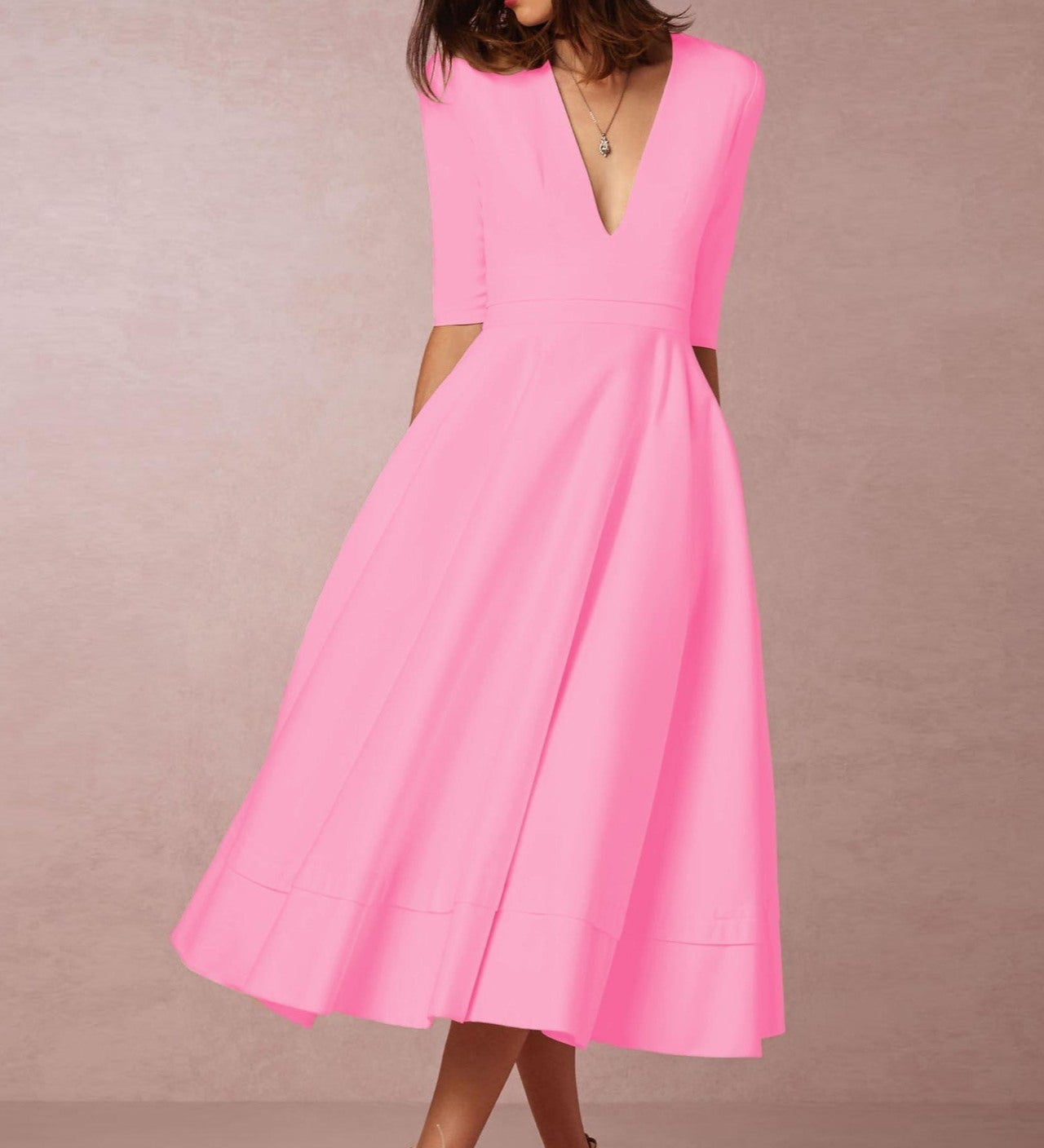 Laura | Midi šaty pro ženy s A-linií a V výstřihem