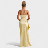 Ariel - Asymmetrical Satin Dress in Lemon