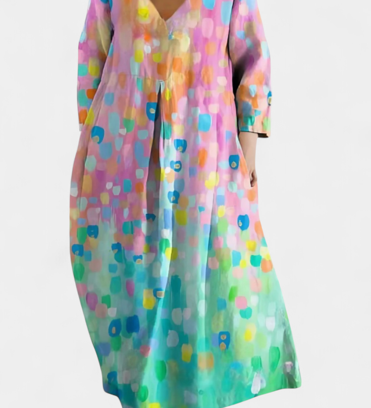 Anne | Elegantní šaty s V výstřihem a barevným potiskem