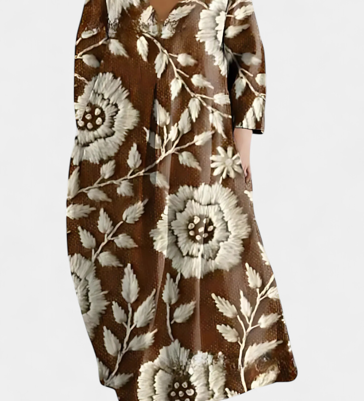 Anne | Elegantní šaty s V výstřihem a barevným potiskem