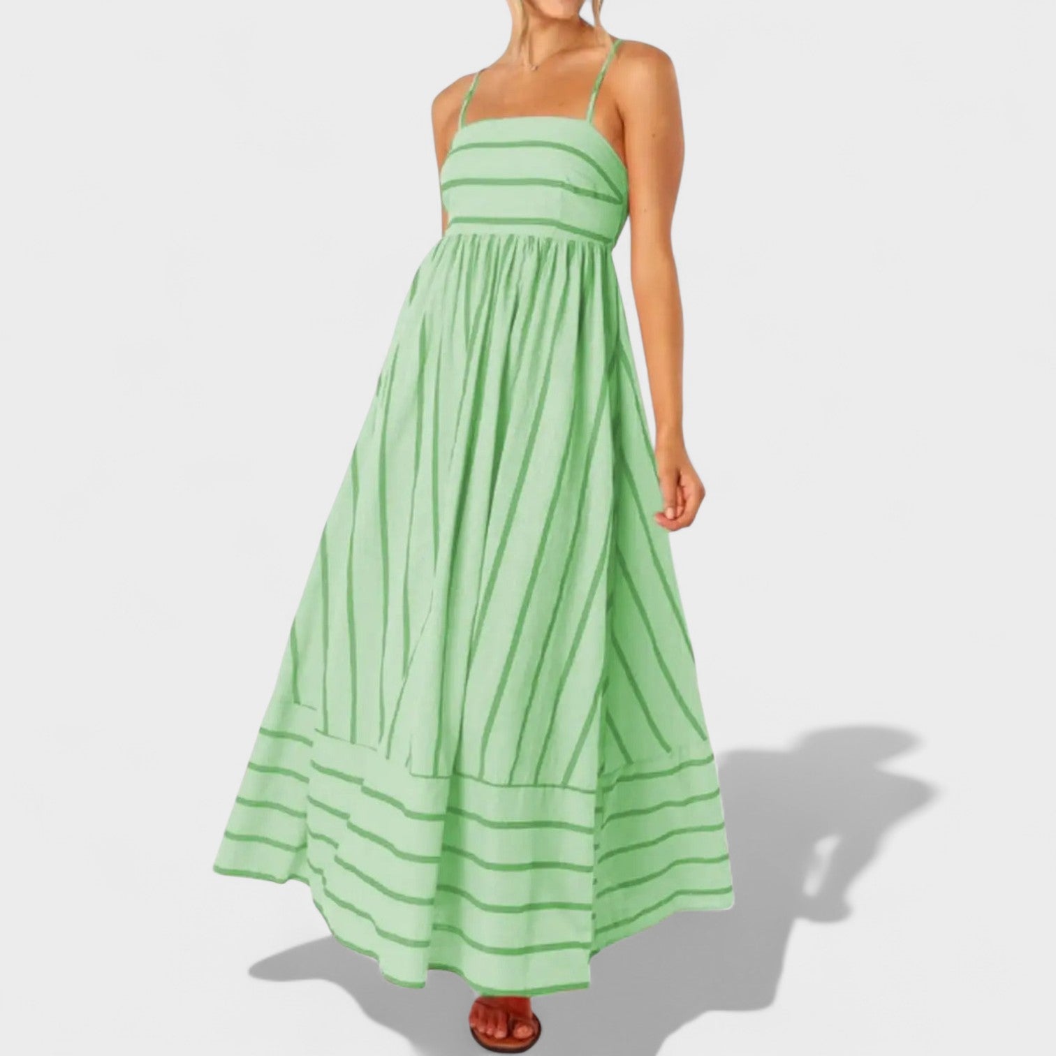 Isabel - Dlouhé pruhované šaty s elegantním designem