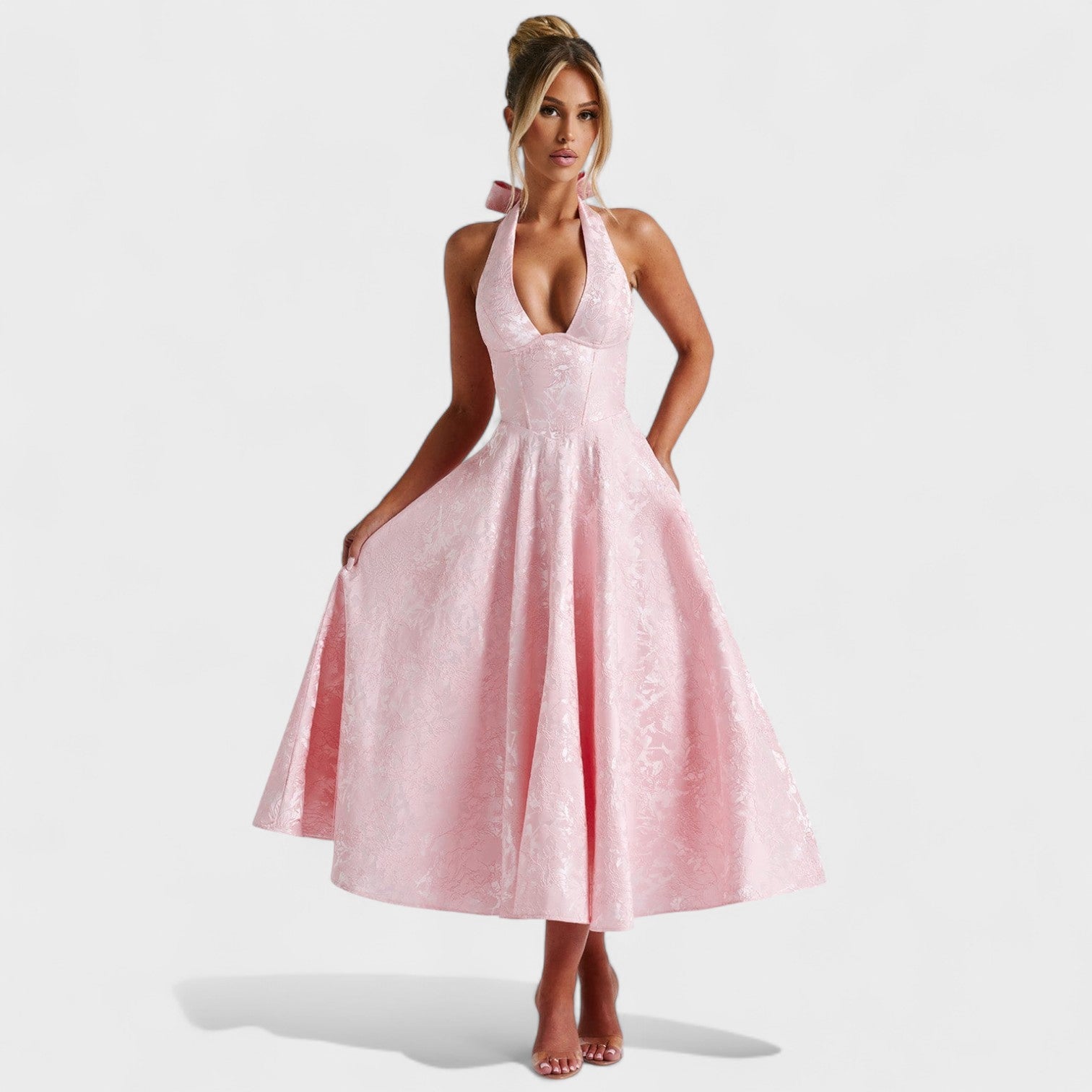 Effie - Midi šaty s texturou a výstřihem do V