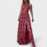 Floraria - Dlouhé šaty s halterem a odhaleným zadním dílem