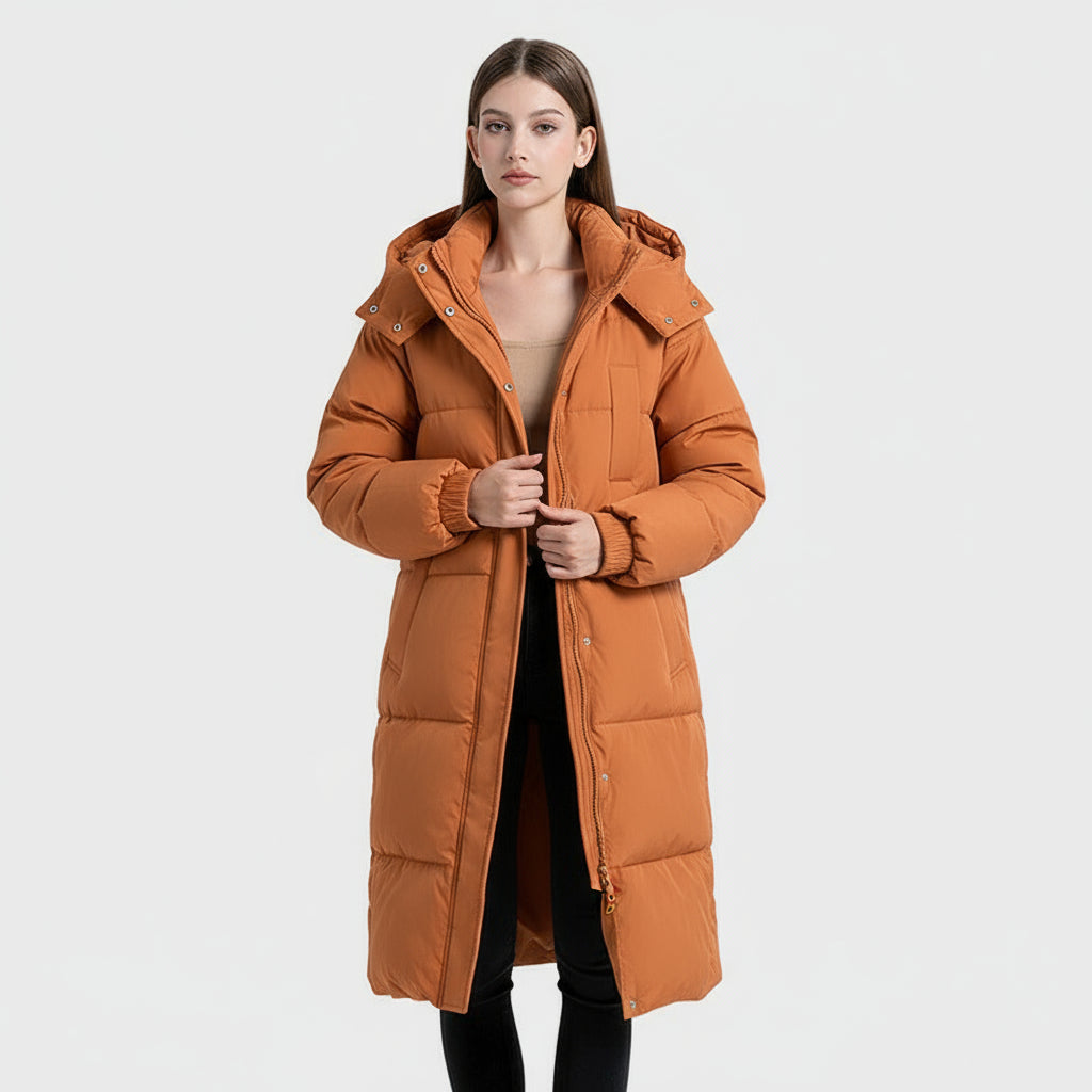 "Lana - Klasický dlouhý puffer kabát s kapucí" could be rewritten as "Lana - Dlouhý klasický puffer kabát s kapucí".