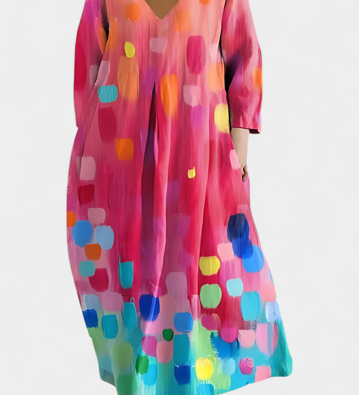 Anne | Lehké šaty s V-výstřihem a barevným potiskem