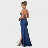 Elena - Křížové saténové šaty v odstínu půlnoční modři