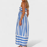 Isabel - Dlouhé pruhované šaty s elegantním designem