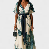 Vanessa™ | Dlouhé šaty s akvarelovým vzorem