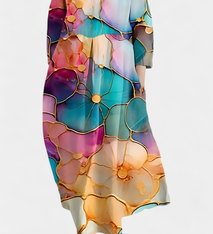 Anne | Lehké šaty s V-výstřihem a barevným potiskem