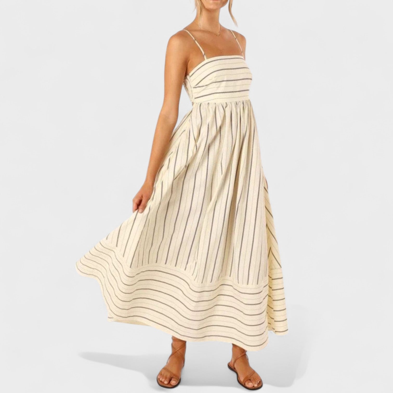 Isabel - Dlouhé pruhované šaty s elegantním designem