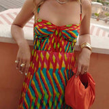 Aria | Bezrukávové maxi šaty s abstraktním potiskem a A-line střihem