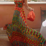 Aria | Bezrukávové maxi šaty s abstraktním potiskem a A-line střihem