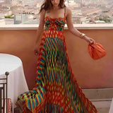 Aria | Maxi šaty bez rukávů s abstraktním potiskem a A-line střihem